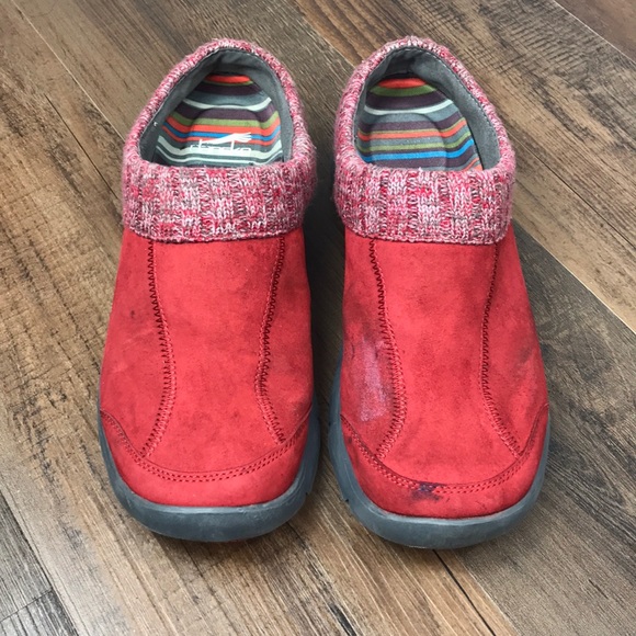 Dansko Shoes - Dansko Eartha Red Suede Knit Cuff Slip-ons Size 39